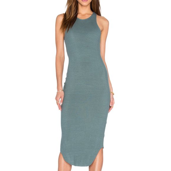 MONROW Rib Midi Dress | Green | Medium - Picture 1 of 7